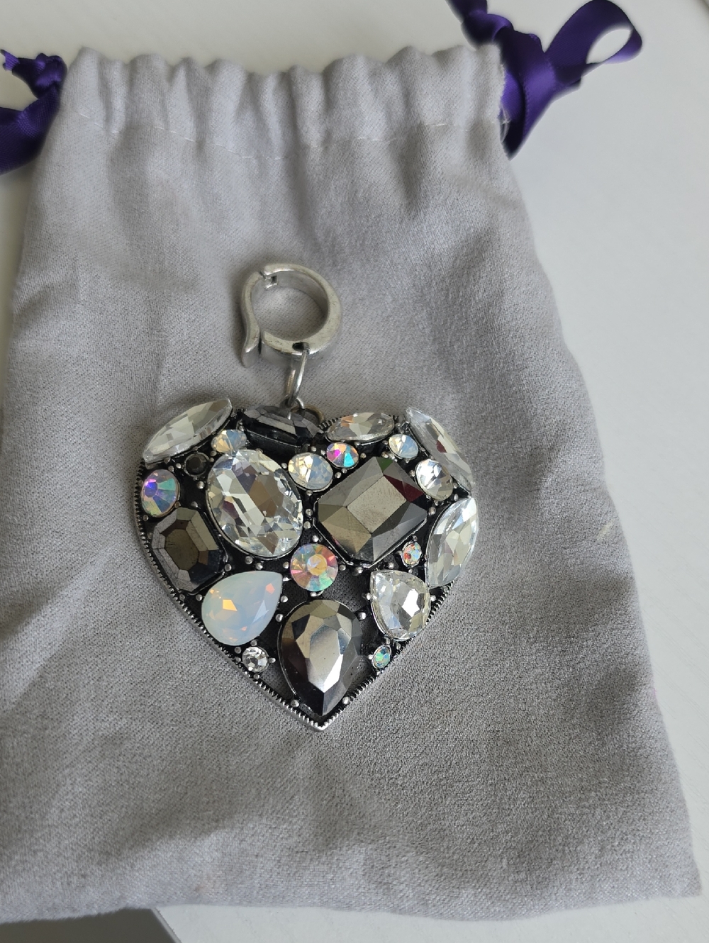 Betsey Johnson Crystal Heart Charm Pendant in Silver and Clear
